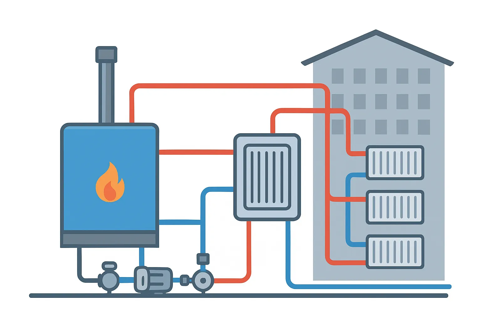 طراحی سیستم کامل دیگ آب داغ برای ساختمان‌های بزرگ