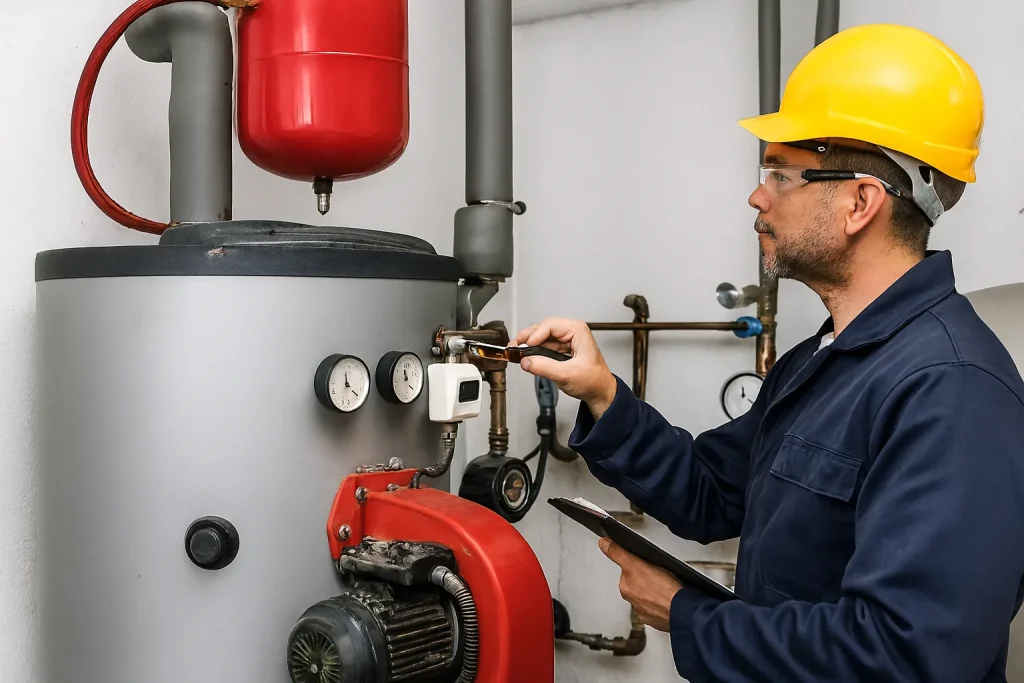 بازرسی و کنترل فشار دیگ آب داغ