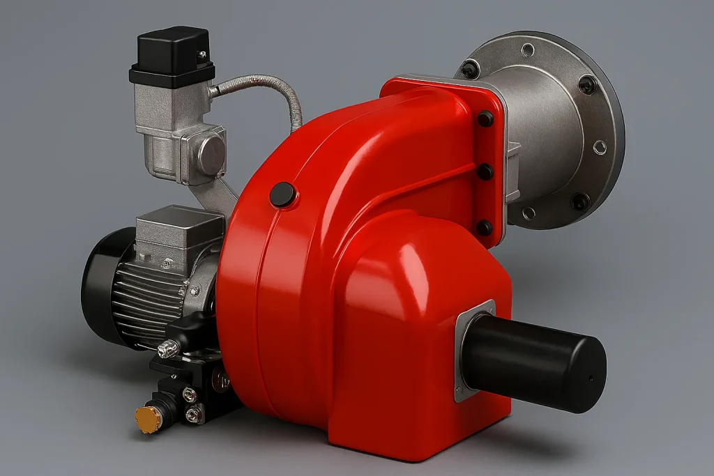 تصویر مشعل گازسوز نصب‌شده روی دیگ آب داغ در موتورخانه