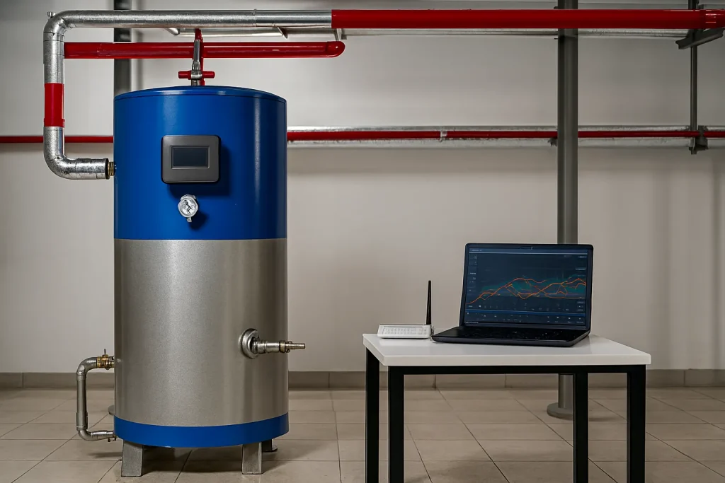 اتاق موتورخانه با دیگ آب داغ هوشمند و کابل‌کشی استاندارد