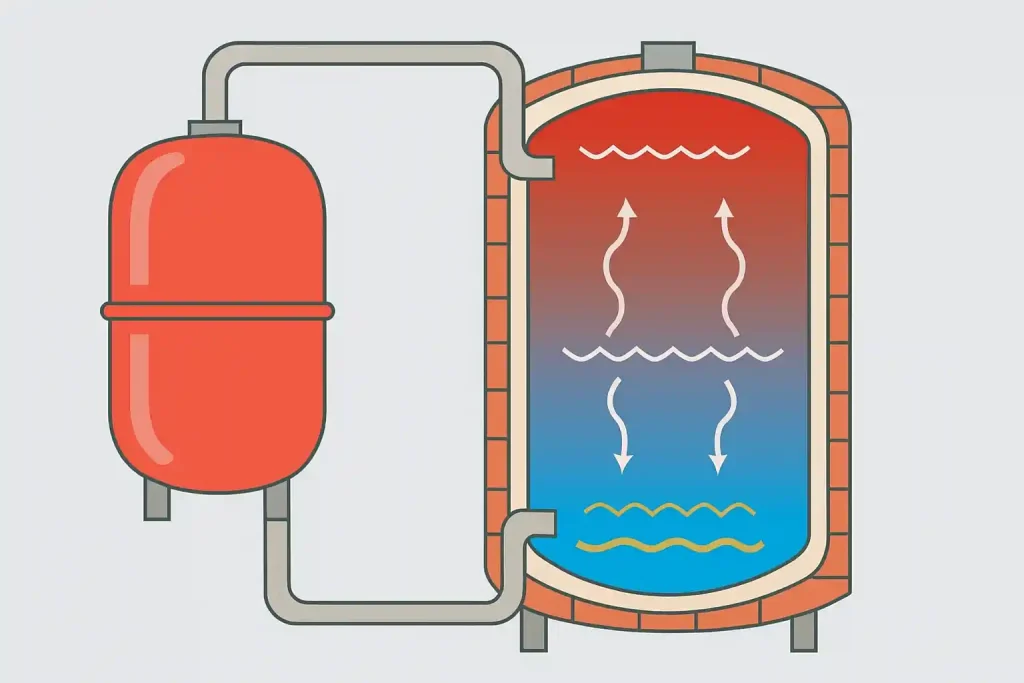 دیاگرام عملکرد منبع انبساط در دیگ آب داغ.