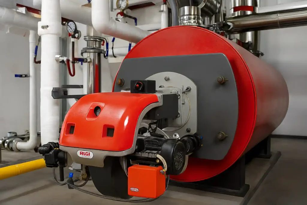 دیگ آب داغ در موتورخانه شوفاژ