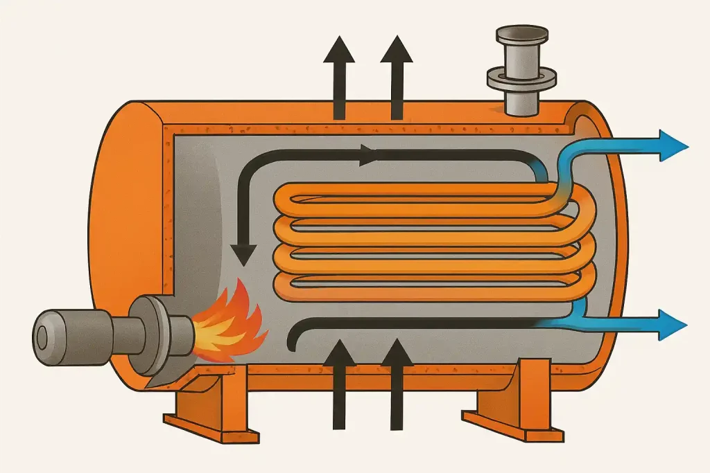 کویل‌های مارپیچی و مسیر روغن حرارتی داخل دیگ