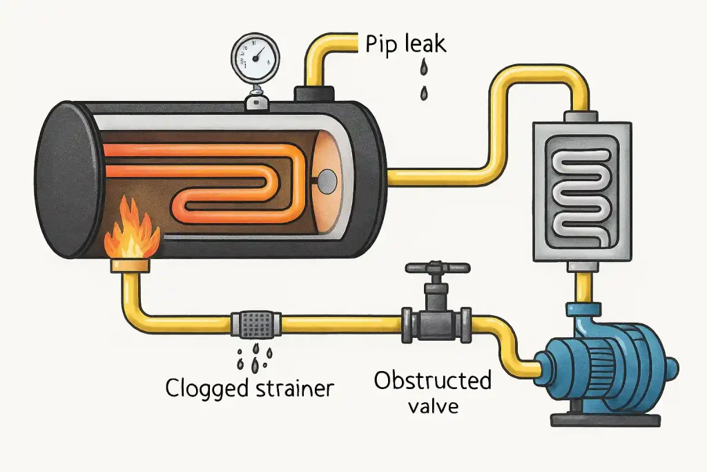 بررسی دلایل کاهش فشار در مدار روغن حرارتی