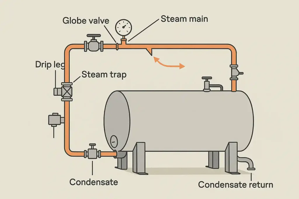 نصب تله بخار در لولهکشی دیگ پخت ضایعات