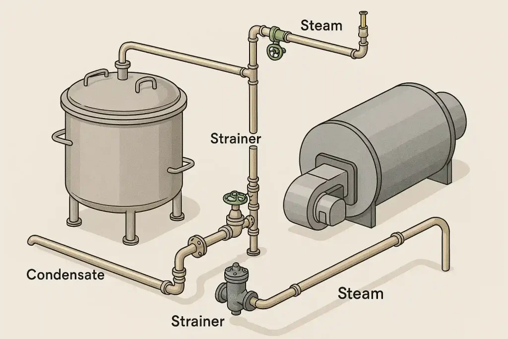 اجرای اصولی خط بخار متصل به دیگ پخت ضایعات