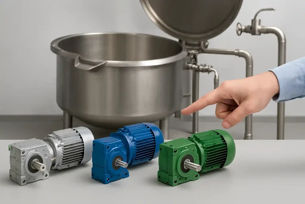 موتور گیربکس صنعتی نصب‌شده روی دیگ پخت مواد غذایی
