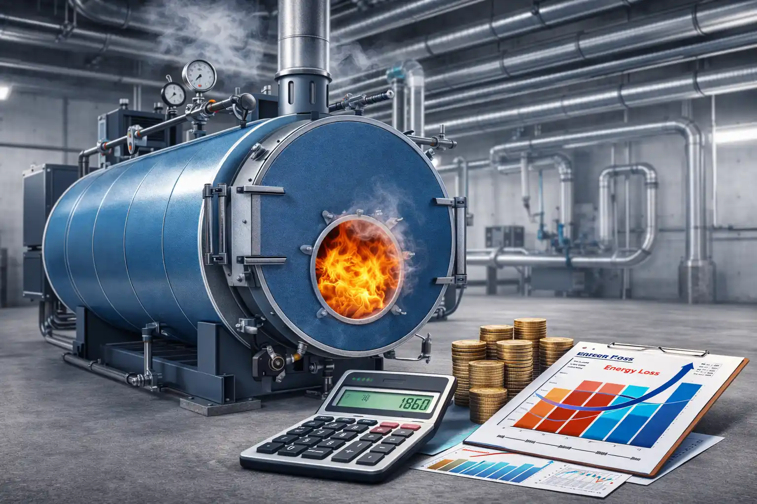 محاسبه تلفات انرژی در دیگ آب داغ ساختمان‌های بزرگ؛ راهنمای جامع فنی و اقتصادی